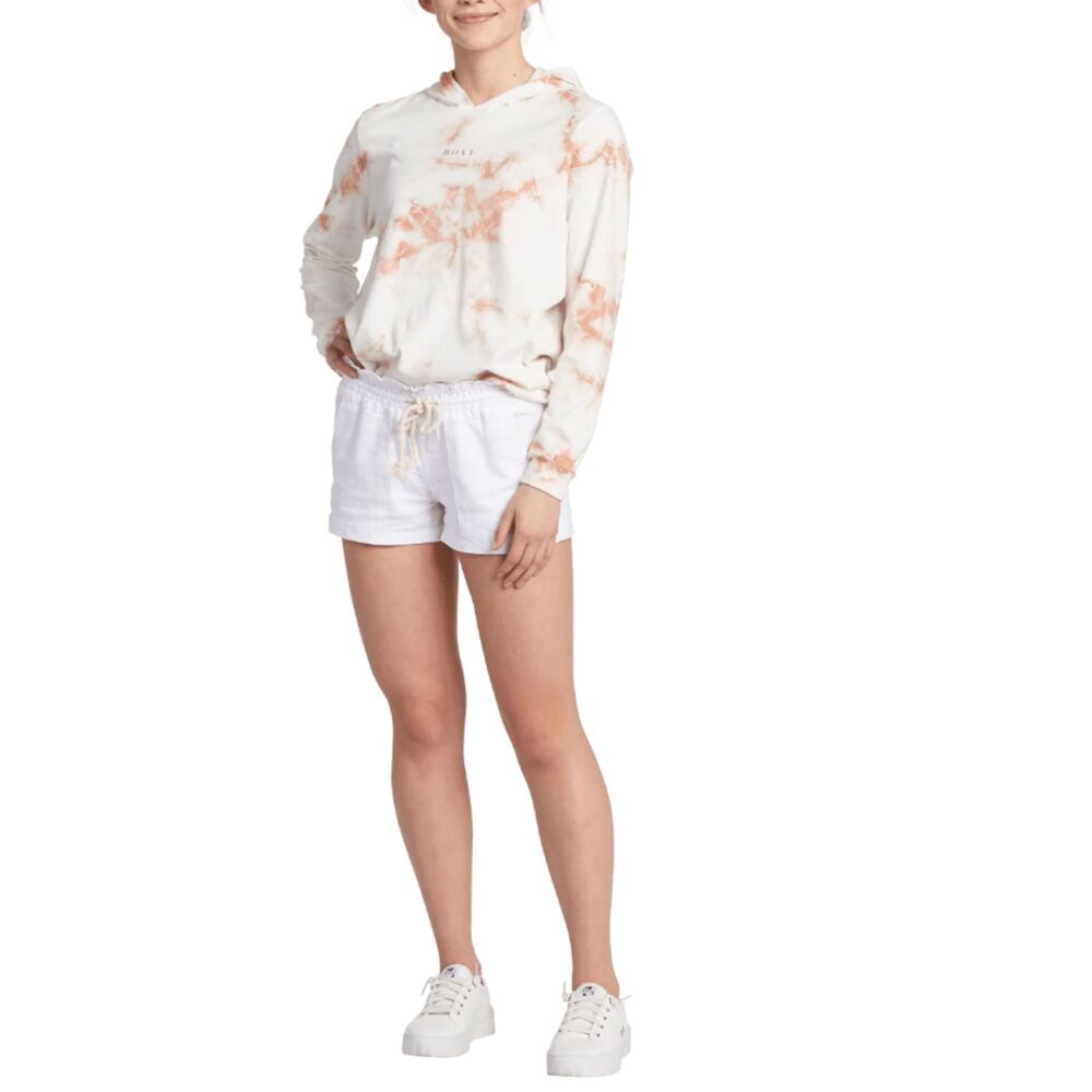 NWT ROXY Oceanside Dobby Beach Shorts White Smocked Drawstring Womens Medium